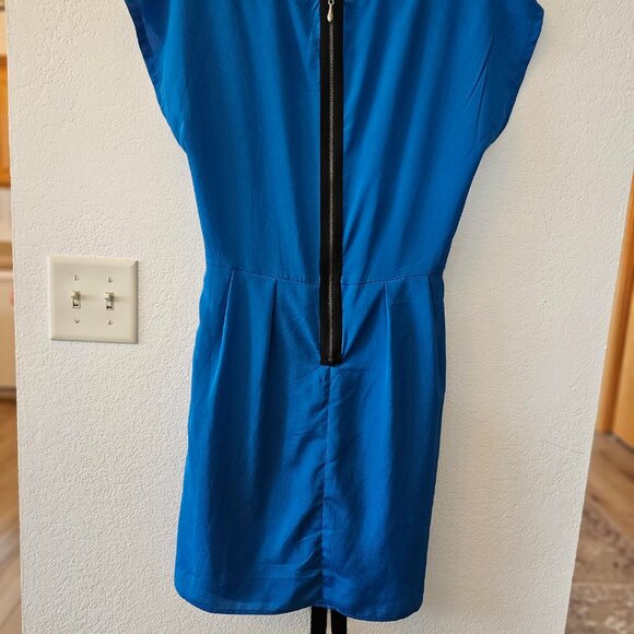 BeBop Womens Blue Dress XL, X Cutouts Round Neck Cap Sleeves Back Zip Sash Tie - Picture 4 of 7